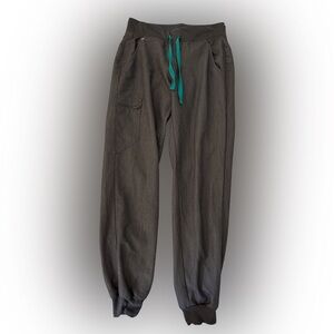 Figs Womens Charcoal Joggers with Teal Drawstring